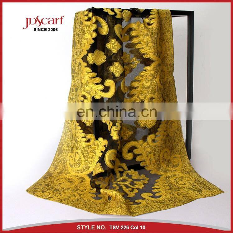 Super quality burnout flower pattern silky viscose shawl scarf