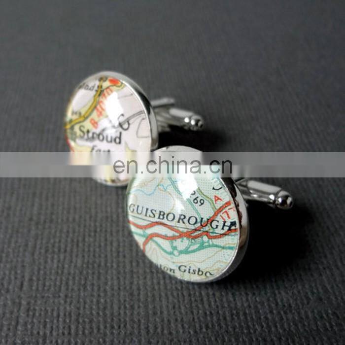 China wholesale silver plating metal custom photo cufflink for wedding gifts