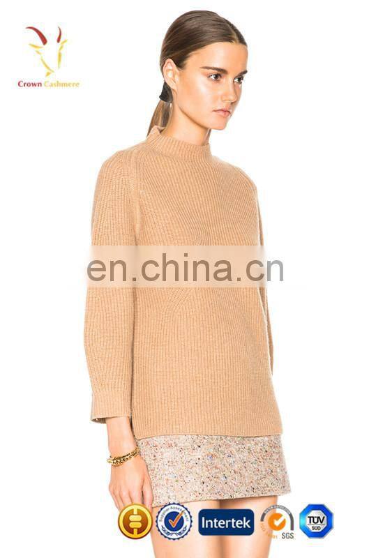 Winter fashion ribbed 100% cashmere ladies pullover sweater