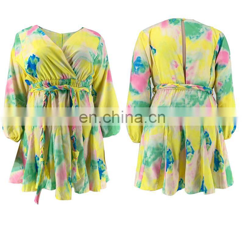 Manufacturer Customized Women's Summer Bohemian Long Skirt Printed V-neck Sexy Woven Oversized Skirt Plus Size Women's Clothing