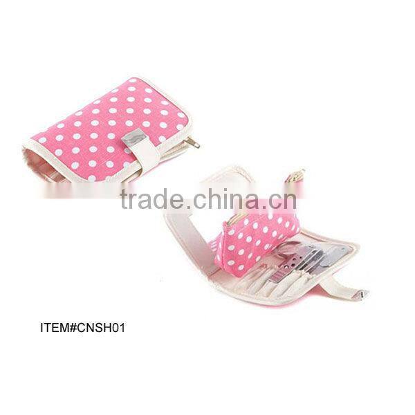 Pink PVC bag with coin purse manicure set for women