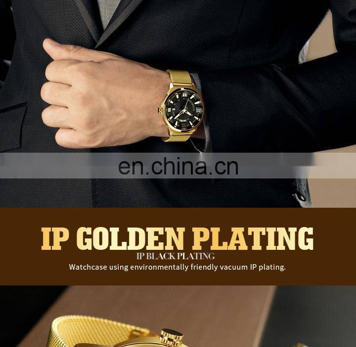luxury SKMEI 9166 gold plated wrist watch stainless steel watches men