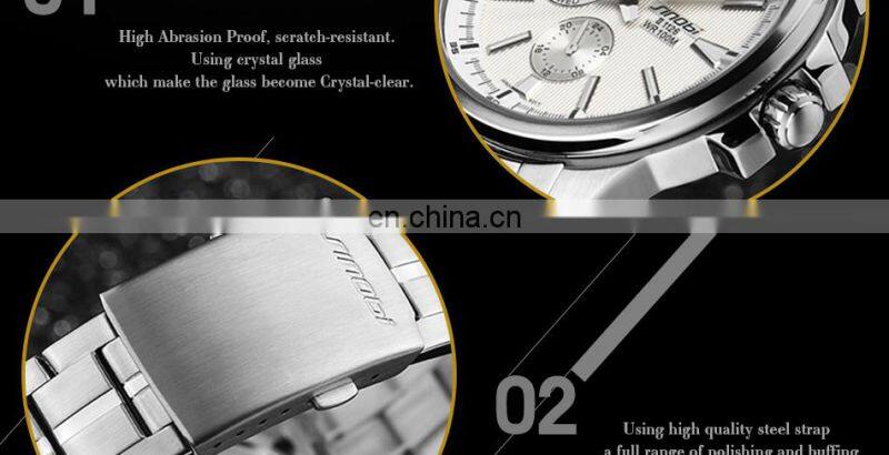 SINOBI Business Men's Watch Top 316L Stainless Steel Case & Band Calendar Date Week Display 1126G Montre Homme