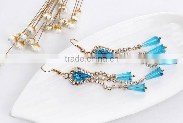 Latest model fashion rhinestone long tassel earrings