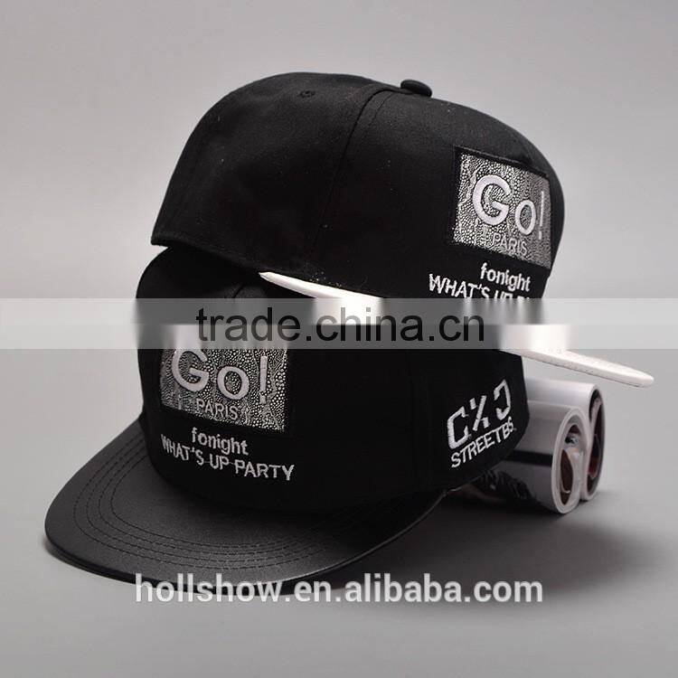 Fashion Cool GO ! Applique Men Women Embroidery Flat Leather Brim Snapback Custom