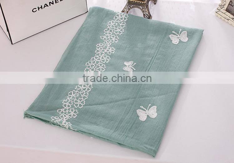 New Design Butterfly Embroidery Cotton Fashion Ladies Scarf