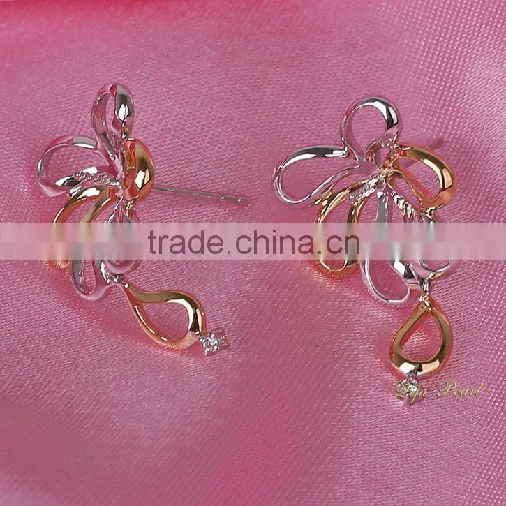 Alibaba China Wholesale Fashion Pearl Earring, 18K Gold Freshwater Pearl Jewelry with Diamond