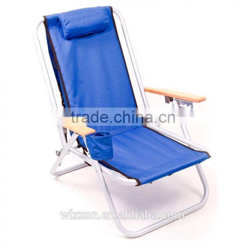 Wooden Armrests Shoulder Straps Folding Beach Chair With Sunshade
