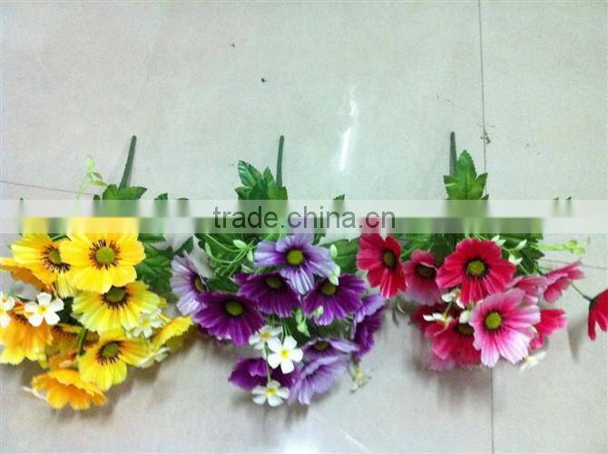 artificial silk single chrysanthemum flowers with leaves