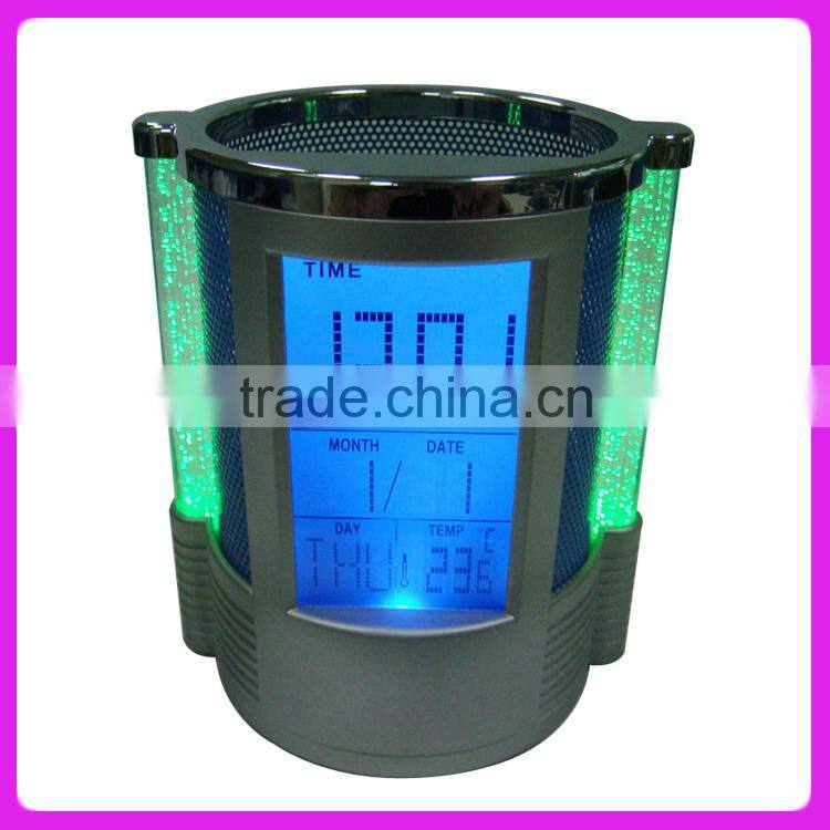 Colorful LED Calendar Clock Penholder, Brush pot clock