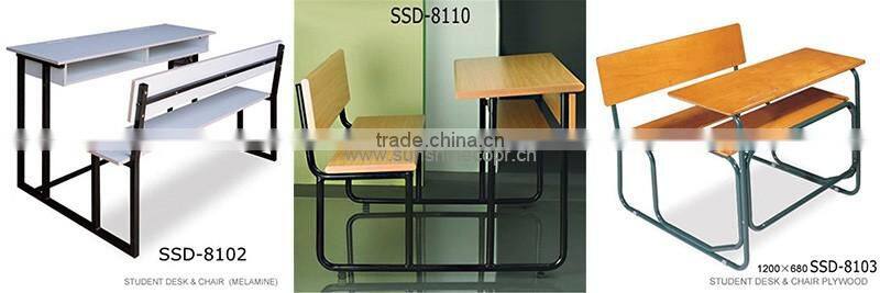 high quality classroom study table, white metal frame double school desk and bench