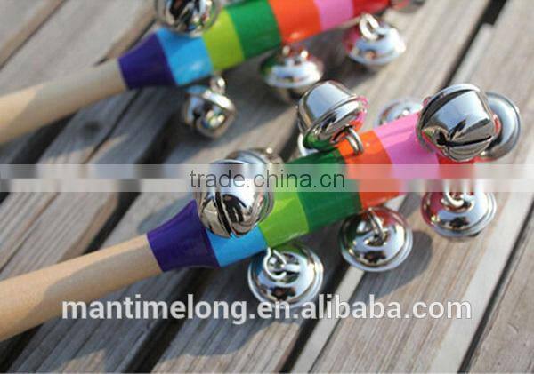 Baby Rainbow Toy Kid Pram Crib Handle Wooden Activity Bell Stick Shaker Rattle