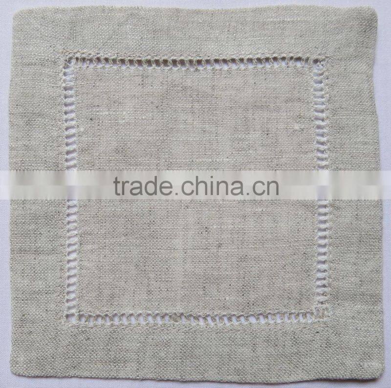 Hemstitch linen cocktail napkins natural