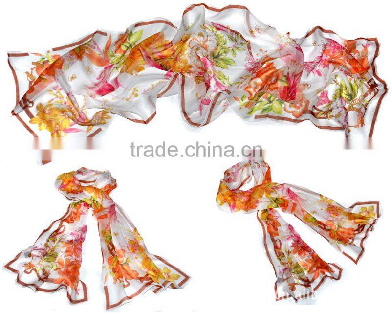 Top Fashion High Quality Pure Silk Ptinted Scarf Customized Scarves Shawl Wraps