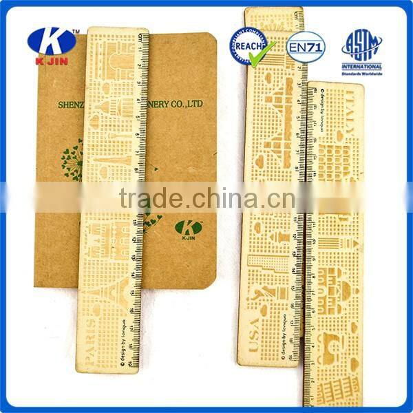 2016manufacturer custom full city printing wooden ruler at 19cm for gifts