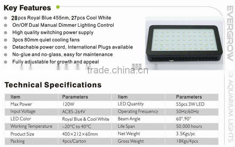New Design EverGrow 16" 120w Dimmable led aquarium light