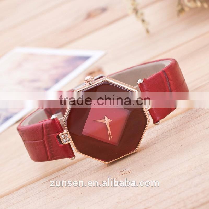 2016 High Quality Fashion Lady's Rhombic Rhinestone Faux Leather Strap Analog Quartz Wrist Watch Gift