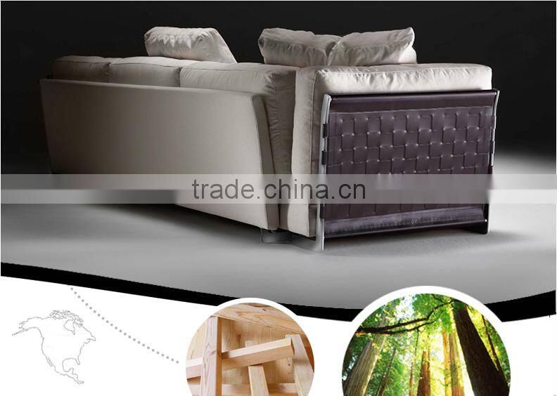 Bali Leather side high quality cotton and line fabric solid wood construction feather sofa set