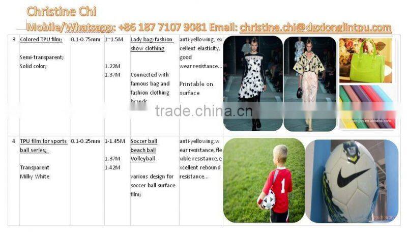 transparent/colored TPU film for inflatable tent/kites/advertisement inflatable ball