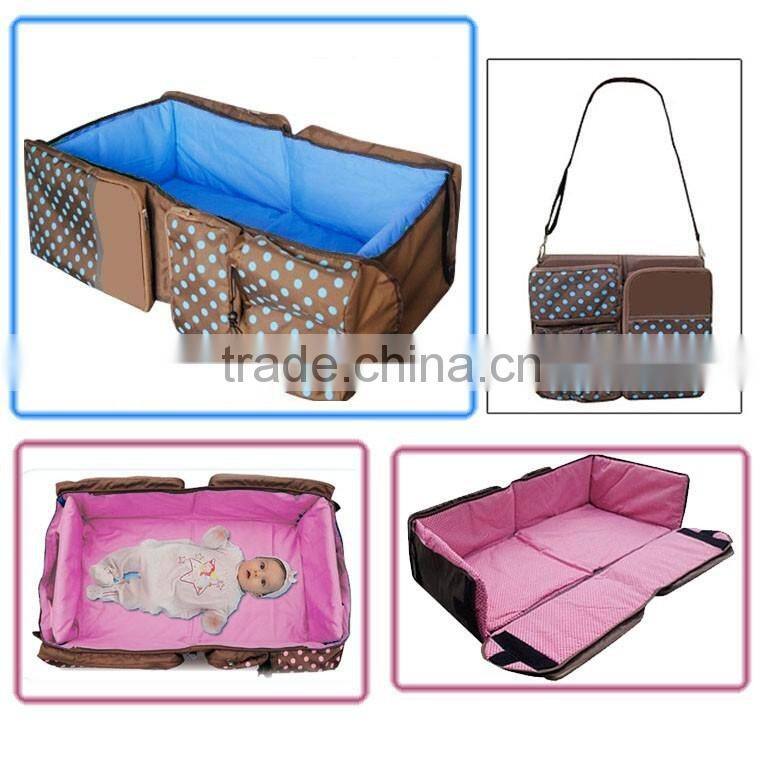 polyester with dot printing foldable travel diaper bags/ baby travel cot