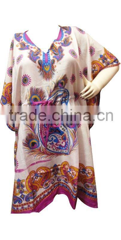 RTCF-12 Peacock Feather Dakshi Print New Design Dress For Women Pure Rayon Caftan / Kaftans From Jaipur India Wholesale Mix Lot
