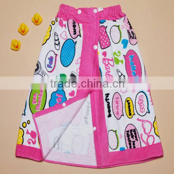 2015 Hot sell 100% cotton terry velour lovely cat printed bath towel skirt for girls