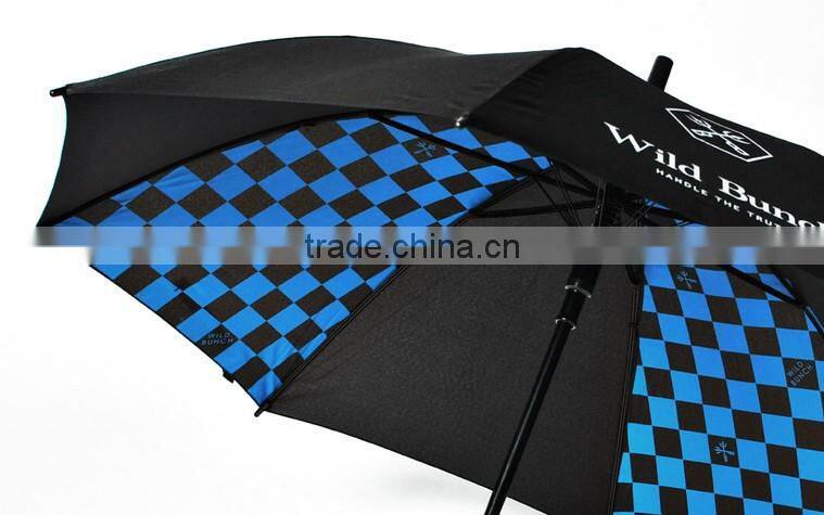 factory 23 inch walking stick automatic logo check printed umbrella