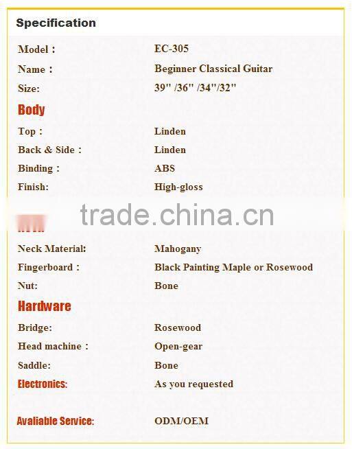 OEM 39"36"34" good quality beginner concert classical guitar price