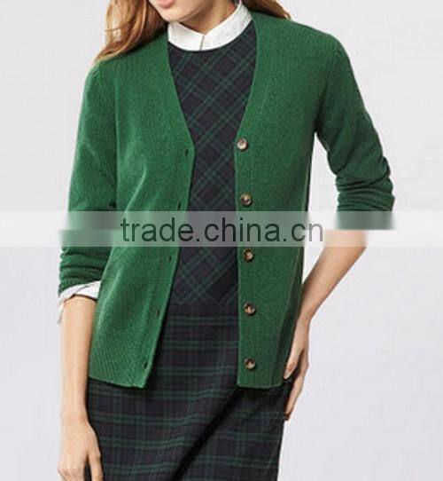 Ladies' V neck long sleeve cardigan plain knitted sweater with button from online shopping alibaba