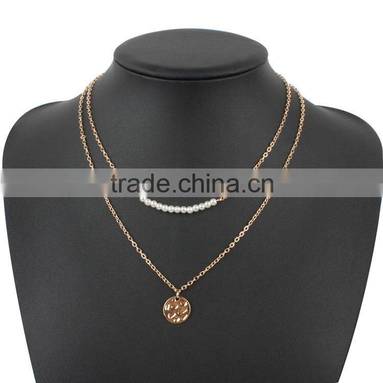 Wholesale 2 layers gold sequin pendant beads beaded chain necklace boho choker necklace