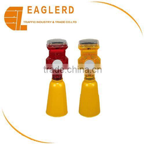 Solar yellow LED warning light for traffic cone