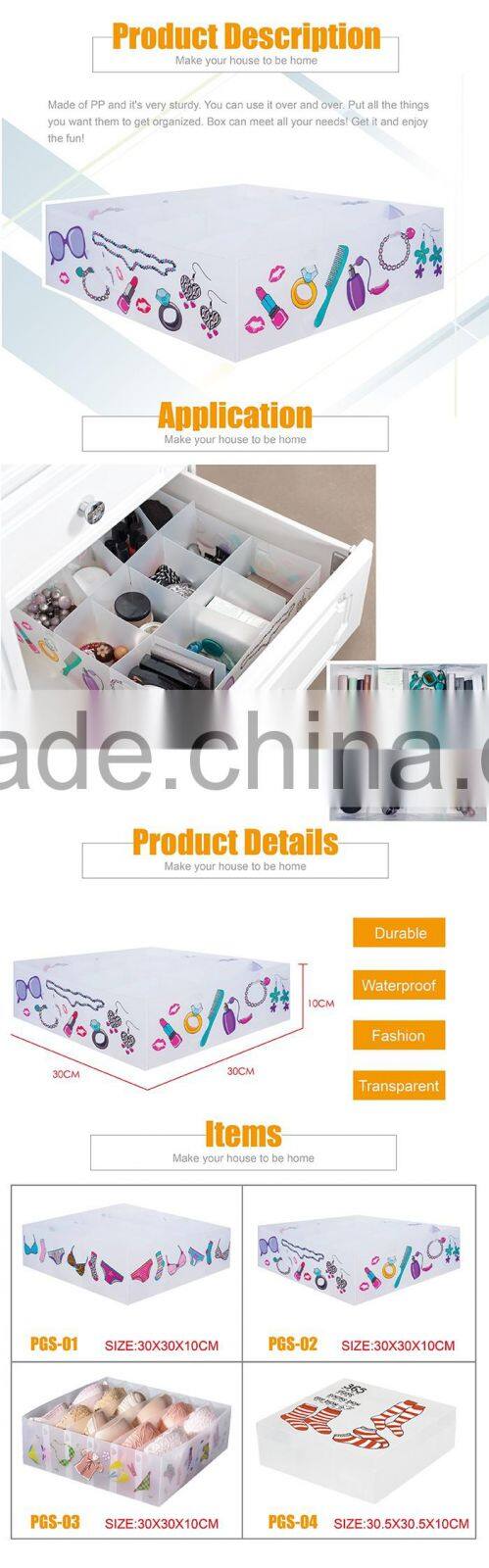 household storage for underwear and jewellery clear plastic storage box with dividers