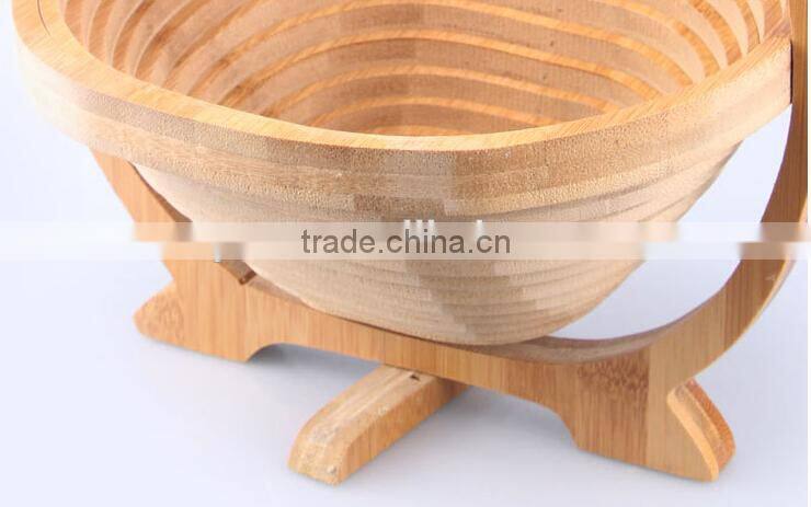 Woven Food Bread Storage Bamboo Wood Folding Fruit Picking Basket