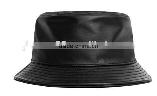 hip hop fashion style cool schoolbay genuine leather foldable round black leather blank bucket hat