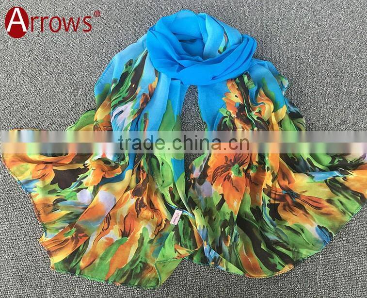 2016 Fashion Ladies Flower Print Chiffon Viscose Fashion Scarf Shawls and Stoles Solid Color