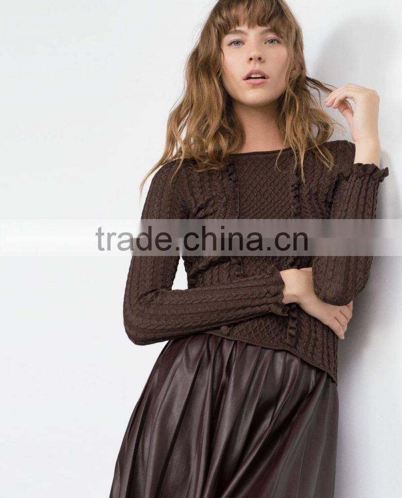 ladies knitted blouses round collar slim knitted sweater