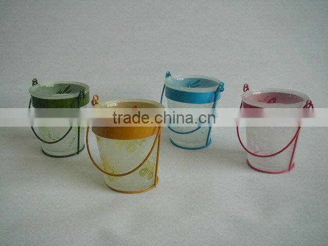 glass candle holder with metal handle