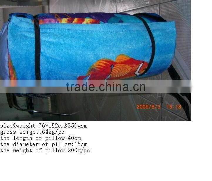 Soft 100% Cotton solid color beach towel with pillow