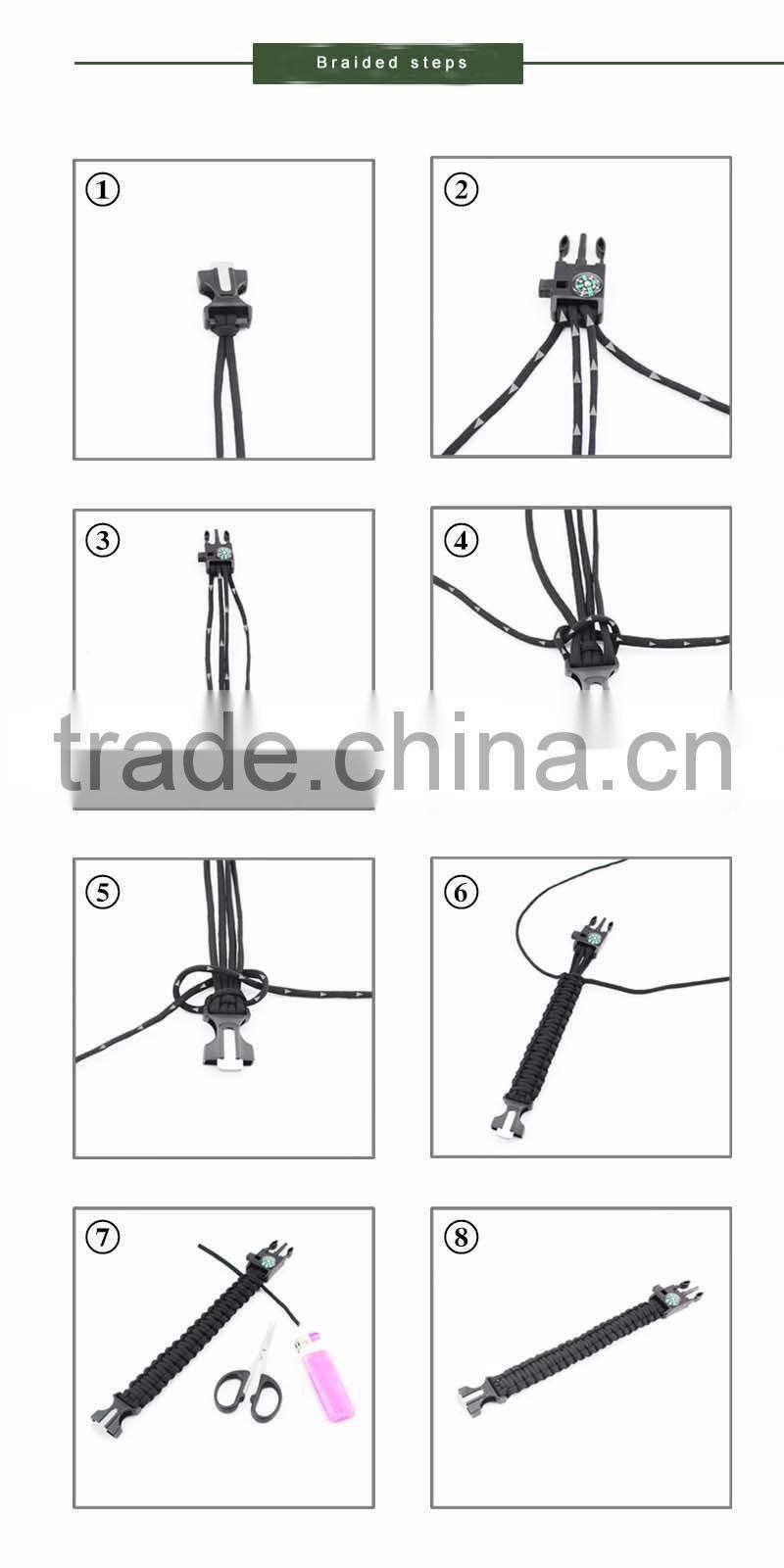 Paracord Survival Bracelet with a 350LB Parachute Cord, Fire Starter, Embedded Compass, Flint, Emergency Knife & Whistle