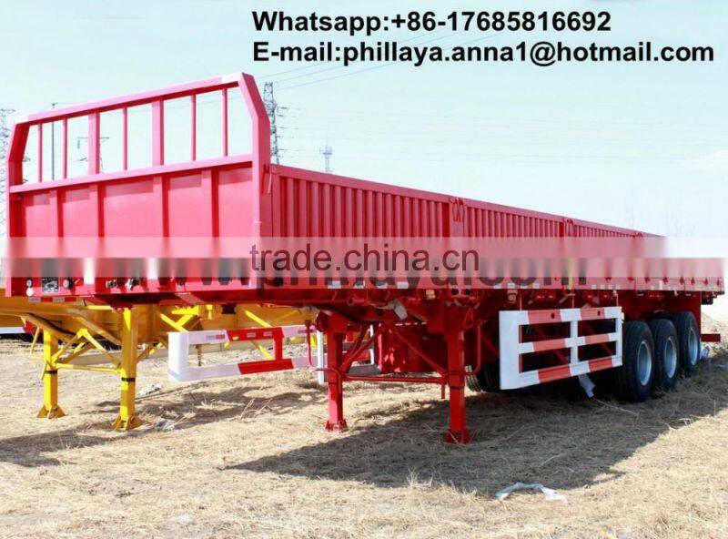 Heavy duty tri axle flatbed side wall open cargo semi truck trailer for sale draw bar trailer