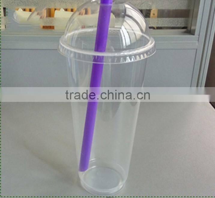 Disposable transparent pp plastic cup with purple straw