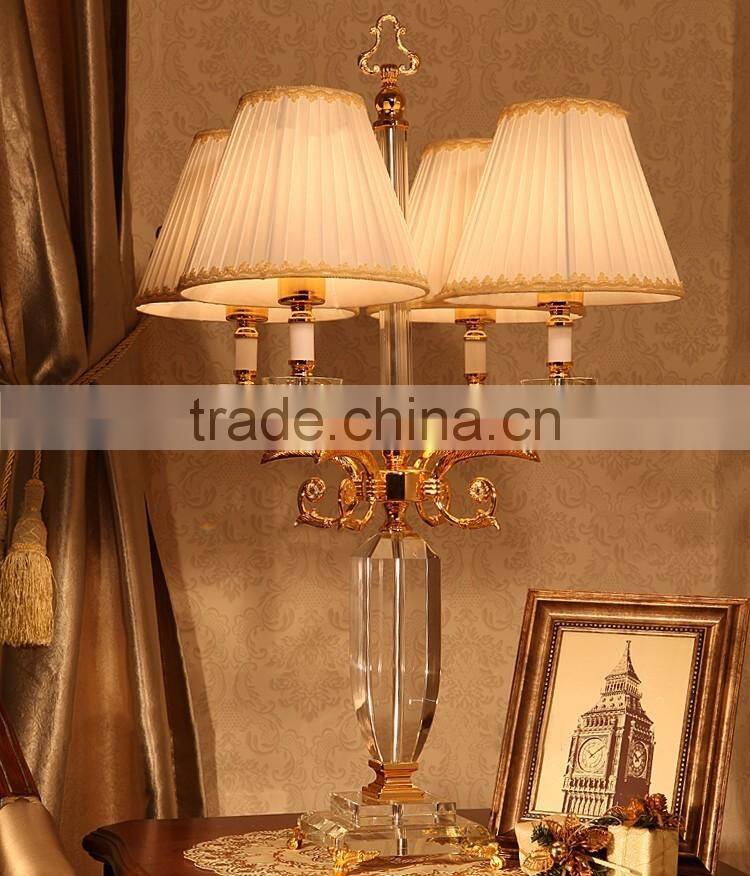 Four heads clear crystal table lamp with lampshade
