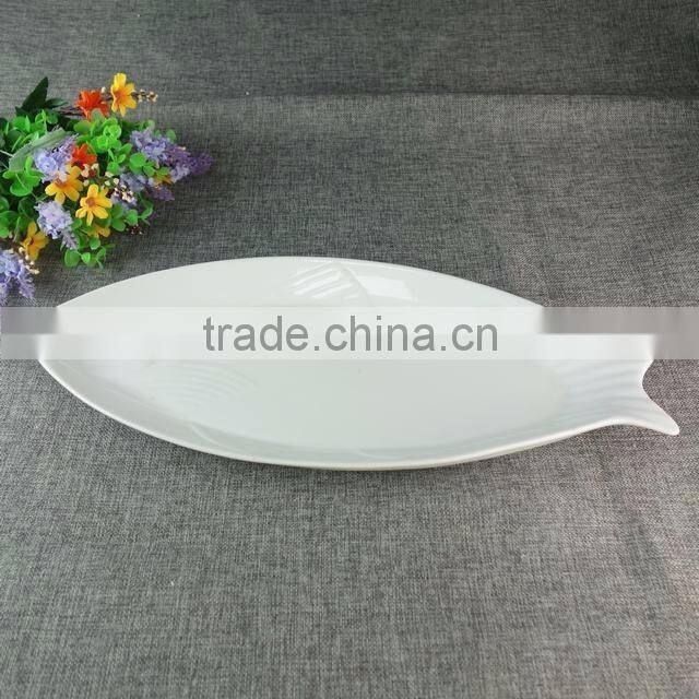 Hotel used fish dish cheap wholesale ceramic white dinner plate