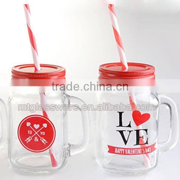 16oz Valentine's Day Theme Glass Mason Jar with Handle