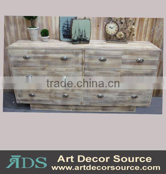 Antique metal frame console table with 4 wood drawers and shelf