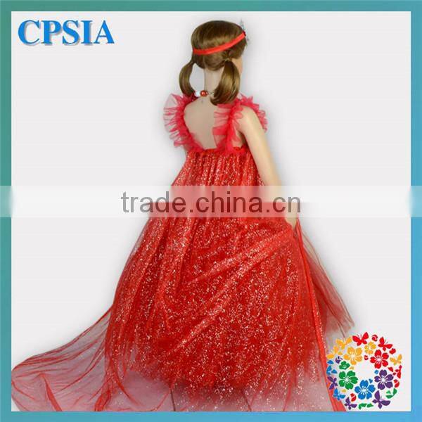 Children Boutique Clothing Girls Fancy Long Red Glitter Cape Snowflake Flower Tulle Dress Christmas Wholesale