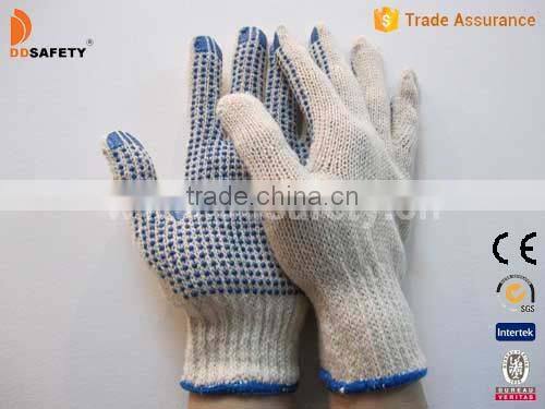 DDSAFETY 2017 Knitted Working Glove With Blue PVC Dots Industrial Glove