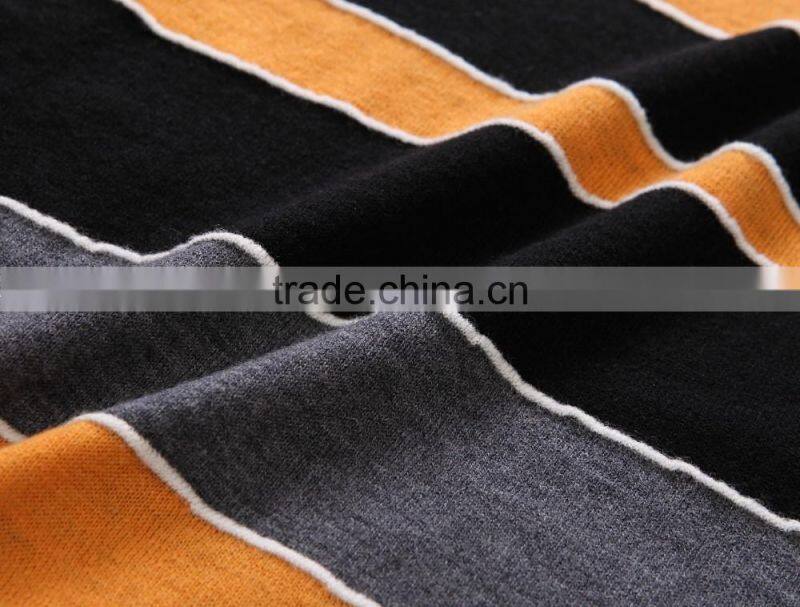 mens brand wool black yellow crew neck stripe wool sweater