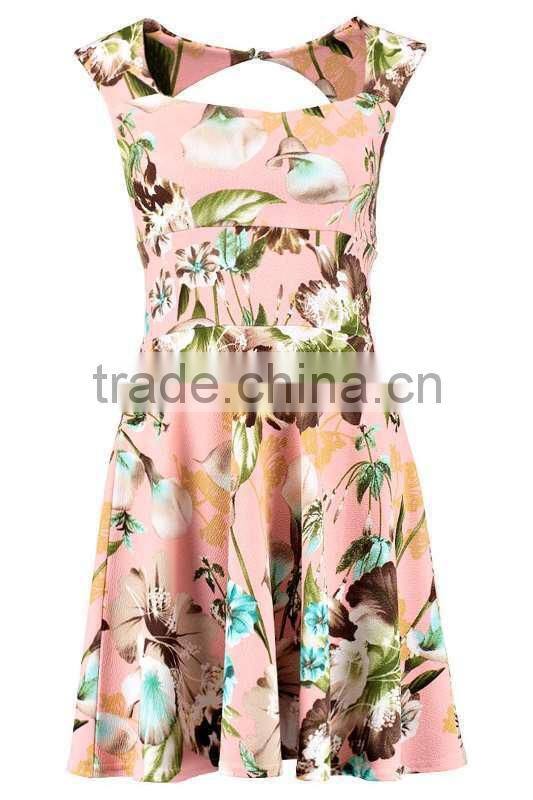 Custom fashion design floral printing fancy party dress, ladies one piece dress pattern dresses for women