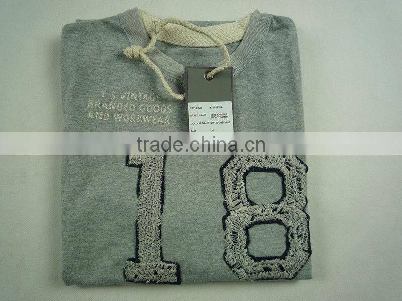 Mens snow wash with raw edge and dull embroidery design t-shirt